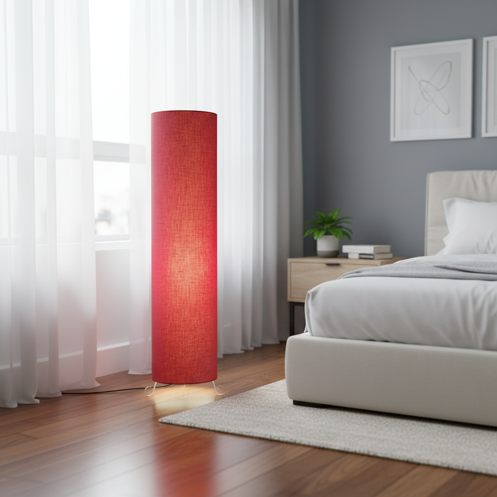 Cylinder Shape Floor Lamp with Metal Base – Modern Corner Light (RED) - Image 8