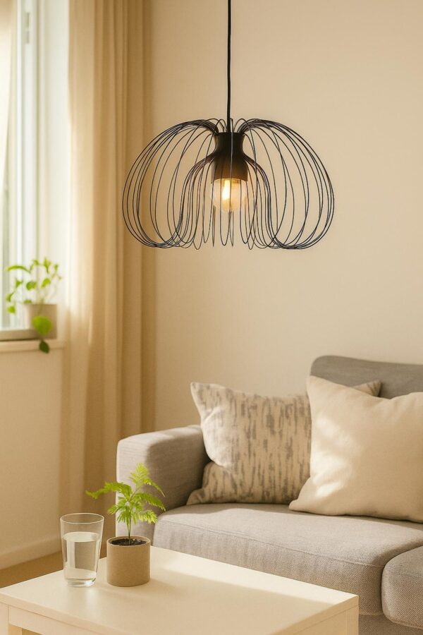Modern Wire Frame Pendant Light – Artistic Sculptural Ceiling Lamp for Living Room, Dining Room, Kitchen or Entryway Decor - Image 9