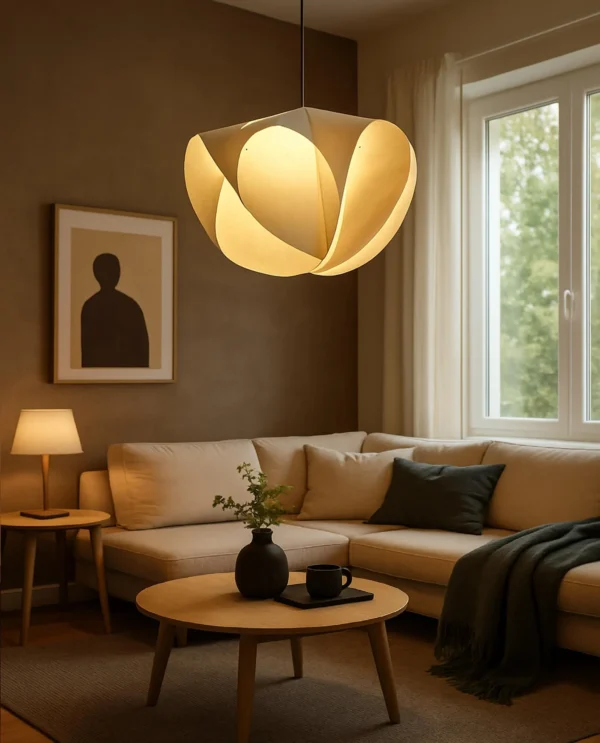20-Inch Sculptural Pendant Lamp – Organic Modern Light for Living Room, Bedroom or Dining – Soft Glow Flower-Shaped Ceiling Light Fixture - Image 6