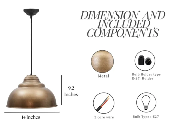 Modern Industrial Metal Pendant Light – Rustic Hanging Ceiling Lamp for Kitchen Island, Dining Room, Living Room & Entryway Decor(Barn Dome) - Image 3