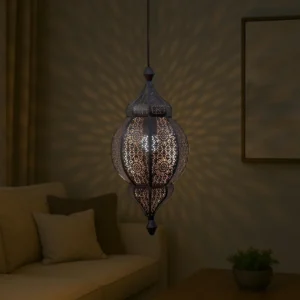 Turkish Moroccan Crescent Mosaic Pendant Lamp – Vintage Arabian Hanging Lantern – Handmade Oriental Home Decor & Gift, Antique Moroccan