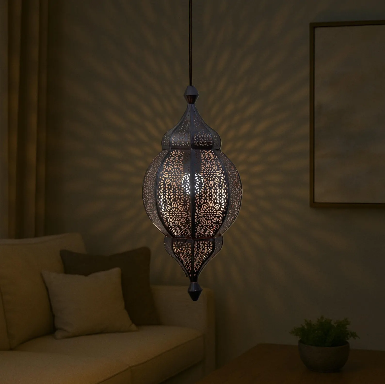 Turkish Moroccan Crescent Mosaic Pendant Lamp – Vintage Arabian Hanging Lantern – Handmade Oriental Home Decor & Gift, Antique Moroccan