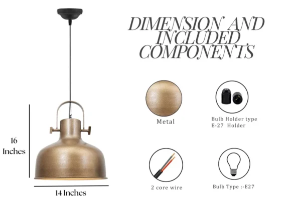 Modern Industrial Metal Pendant Light – Rustic Hanging Ceiling Lamp for Kitchen Island, Dining Room, Living Room & Entryway Decor (Dome) - Image 3