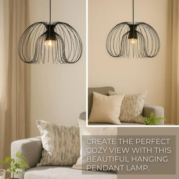 Modern Wire Frame Pendant Light – Artistic Sculptural Ceiling Lamp for Living Room, Dining Room, Kitchen or Entryway Decor - Image 2
