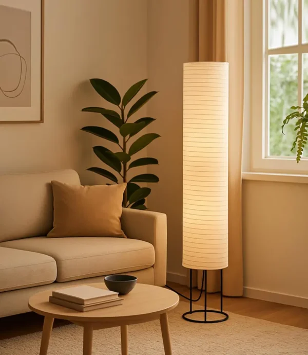 BTR CRAFTS Tall Minimalist Rice Paper Floor Lamp – Japanese Style Corner Light with Soft Ambient Glow for Modern Living Rooms