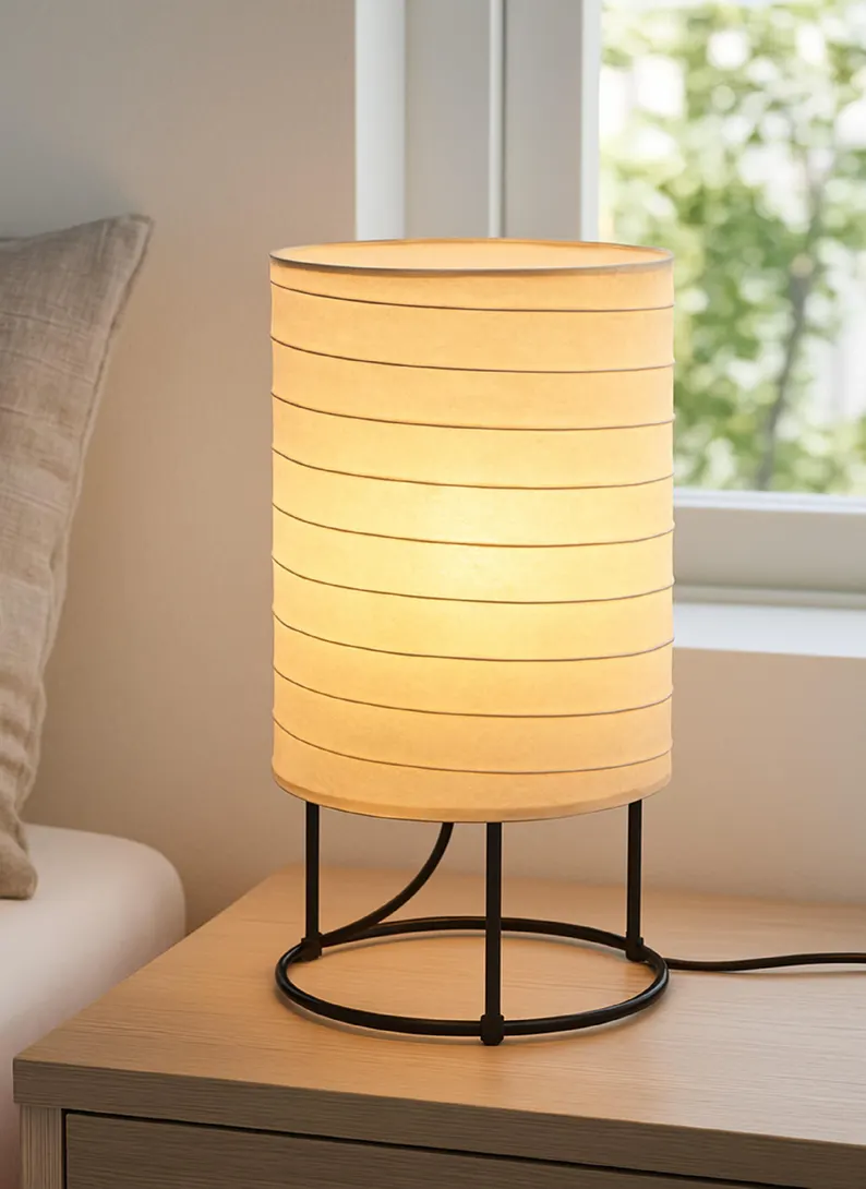 BTR CRAFTS Minimalist Japanese Rice Paper Table Lamp – Soft Ambient Light for Bedroom, Living Room, or Zen-Inspired Interiors