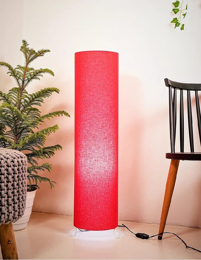 BTR CRAFTS Cylinder Shape Floor Lamp with Metal Base – Modern Corner Light (RED)