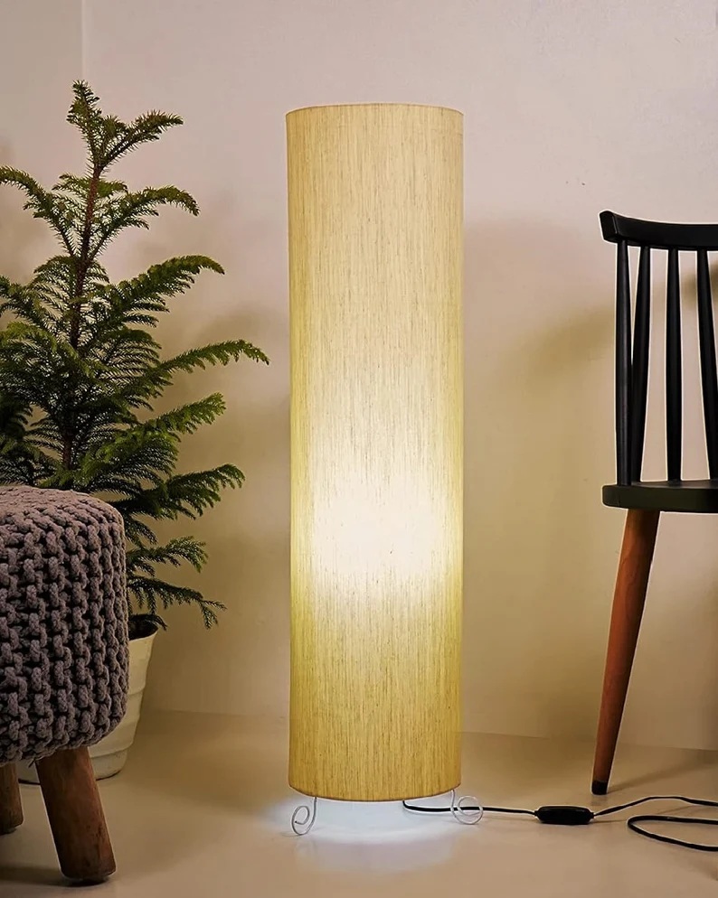 BTR CRAFTS Cylinder Shape Floor Lamp with Metal Base – Modern Corner Light (BEIGE)