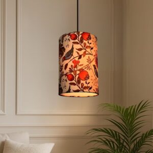 BTR Crafts Decorative Cylinder Pendant Lamp with Bird Print Shade – Modern Fabric Hanging Light for Home Interiors