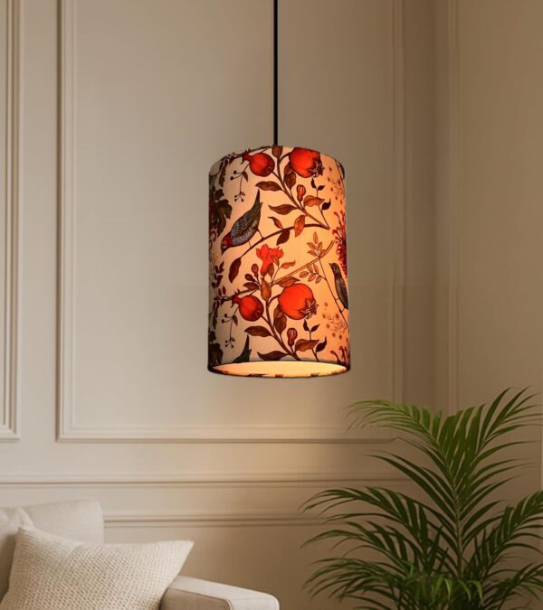BTR Crafts Decorative Cylinder Pendant Lamp with Bird Print Shade – Modern Fabric Hanging Light for Home Interiors