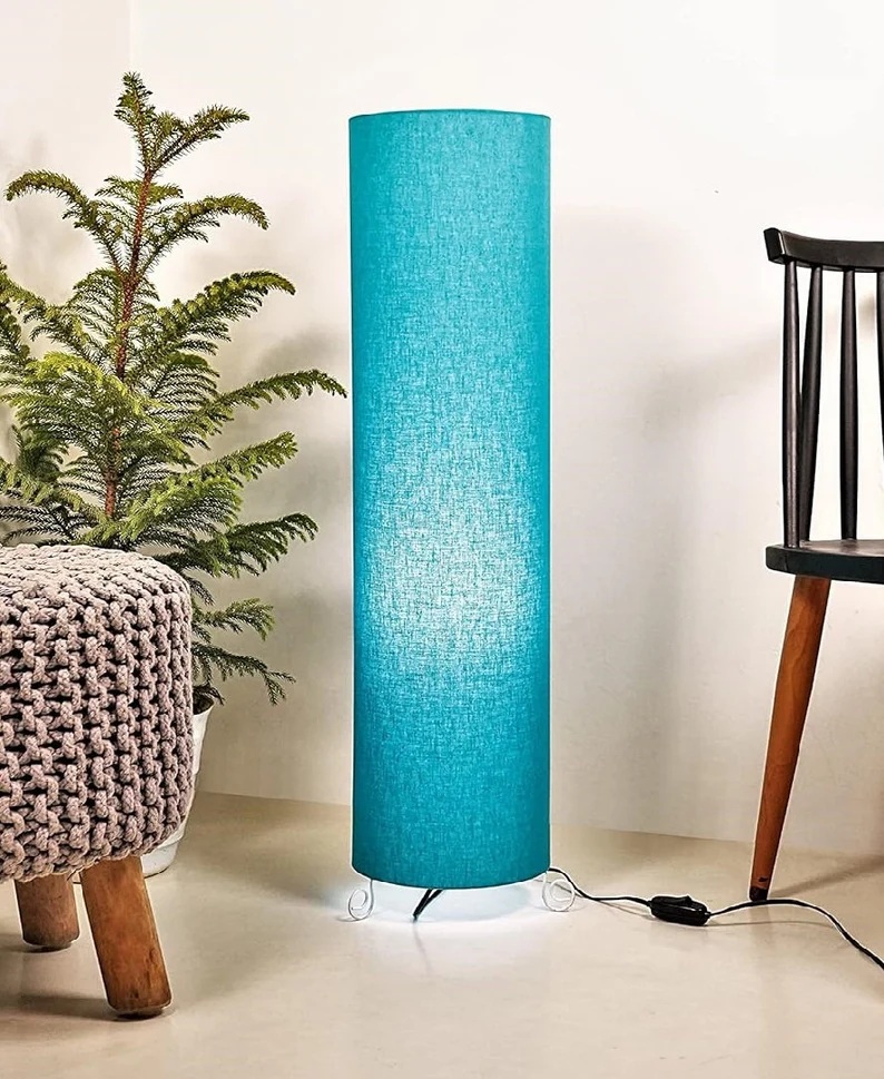 BTR CRAFTS Cylinder Shape Floor Lamp with Metal Base – Modern Corner Light (TEAL)