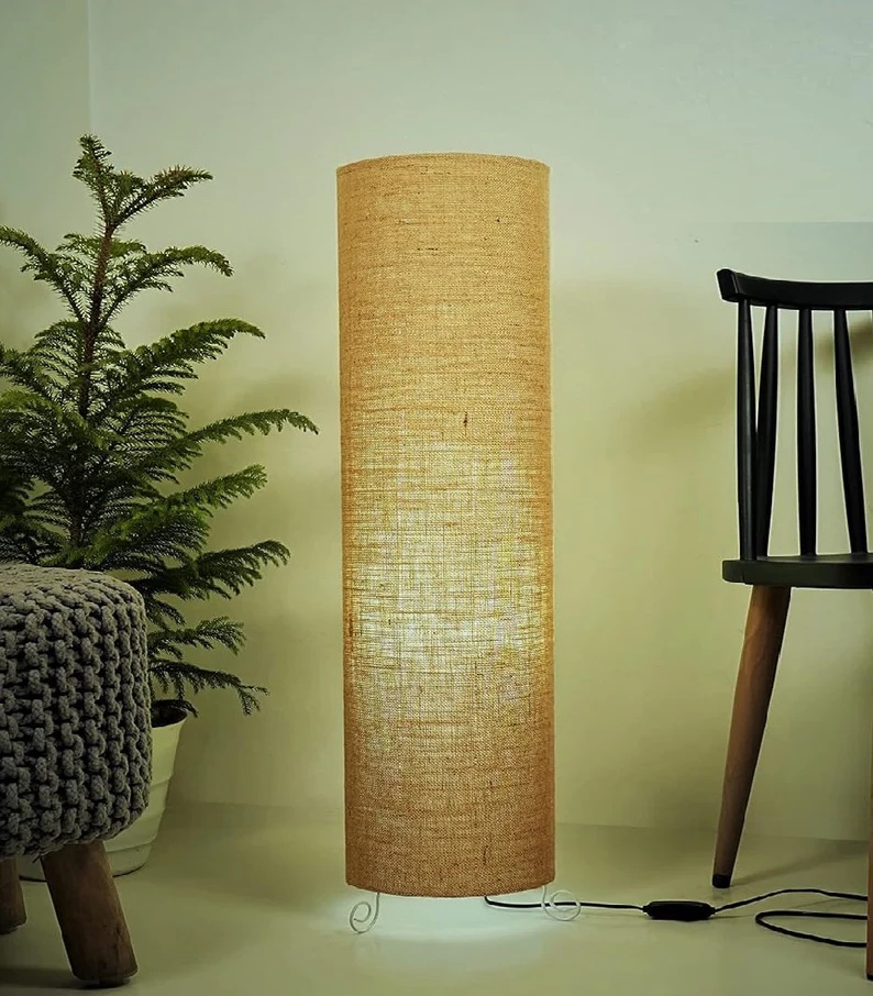 BTR CRAFTS Cylinder Shape Floor Lamp with Metal Base – Modern Corner Light (NATURAL JUTE)