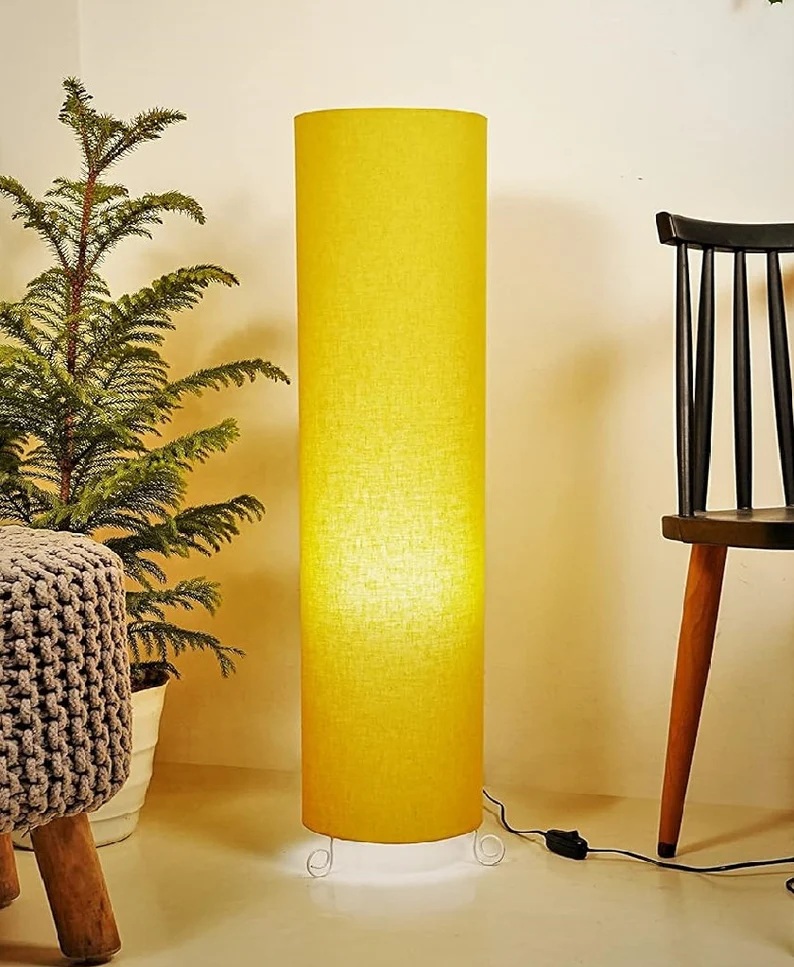 BTR CRAFTS Cylinder Shape Floor Lamp with Metal Base – Modern Corner Light (YELLOW)