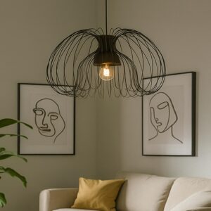 Modern Wire Frame Pendant Light – Artistic Sculptural Ceiling Lamp for Living Room, Dining Room, Kitchen or Entryway Decor