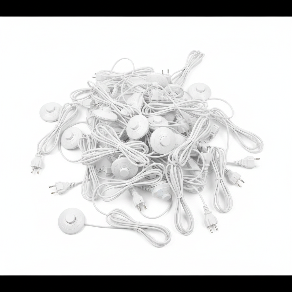 Long Copper Wire with Footer Switch On/Off Button for Floor Lamps (1.5 Meter, 60 Inch, White)- Set Of 50 - Image 2