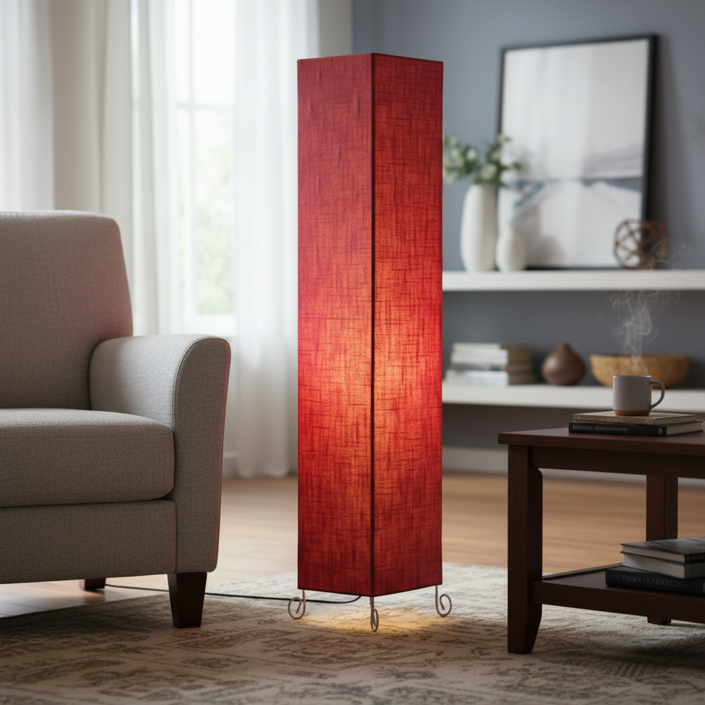 Modern Red Texture Square Floor Lamp with Fabric Shade – Tall Standing Corner Lamp for Living Room, Bedroom & Office – Soft Ambient Lighting Decorative Tower Light - Image 5