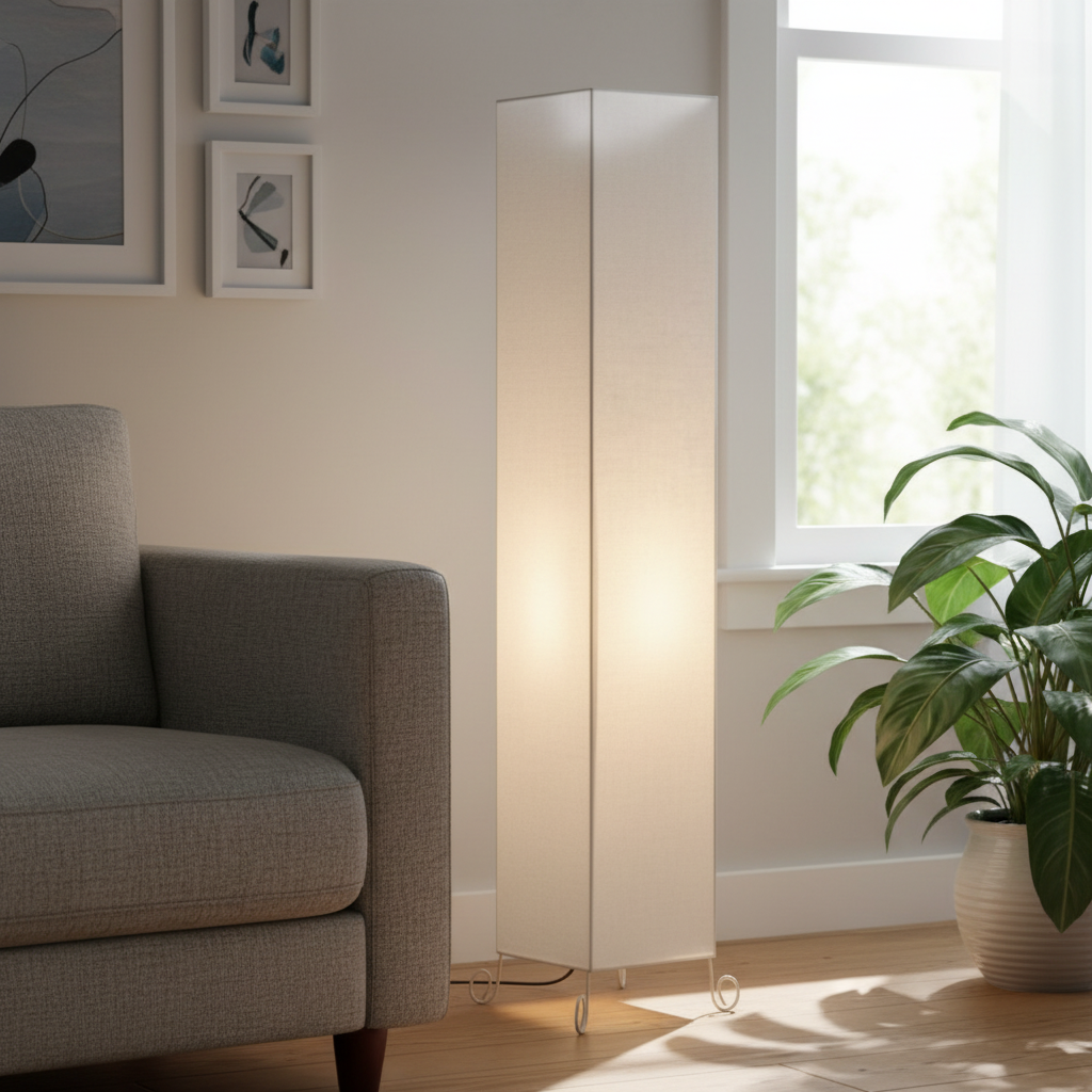 Modern Cream Square Floor Lamp with Fabric Shade – Tall Standing Corner Lamp for Living Room, Bedroom & Office – Soft Ambient Lighting Decorative Tower Light