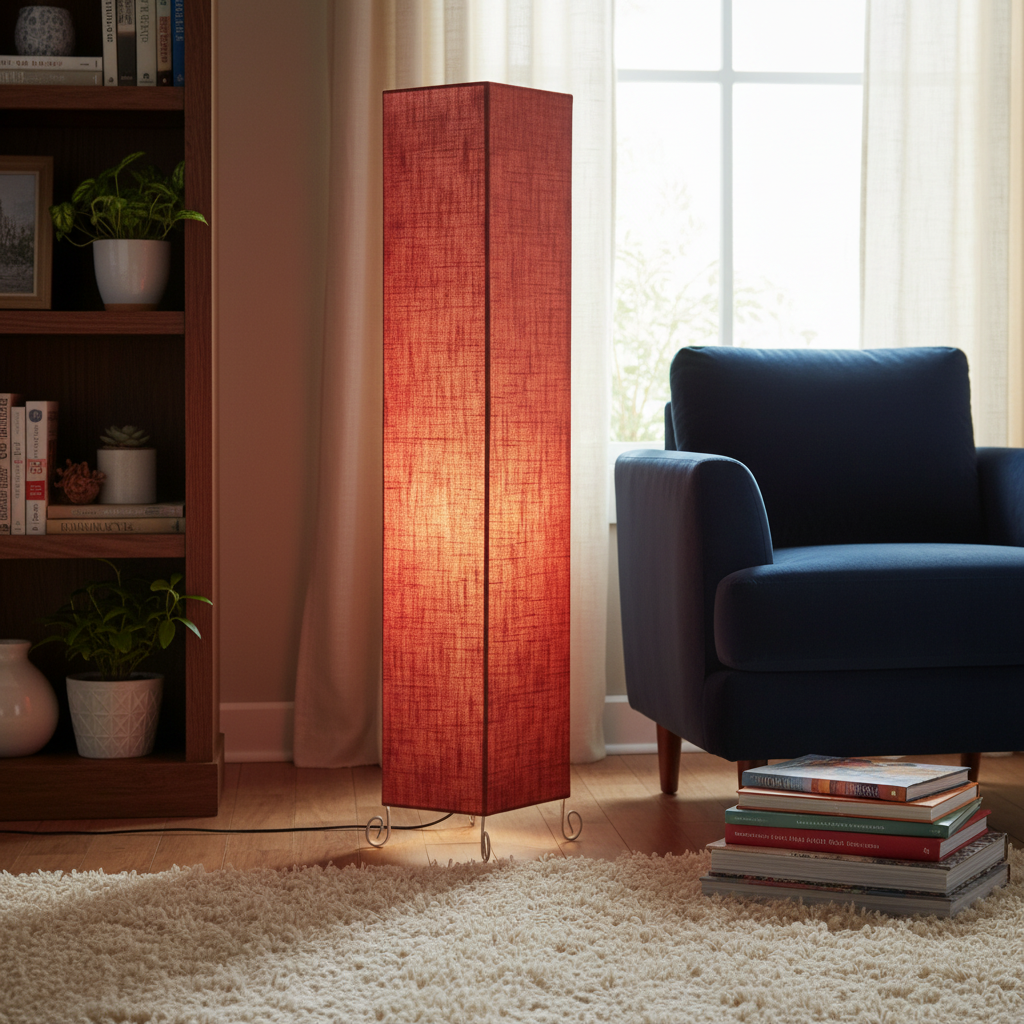 Modern Red Texture Square Floor Lamp with Fabric Shade – Tall Standing Corner Lamp for Living Room, Bedroom & Office – Soft Ambient Lighting Decorative Tower Light - Image 6