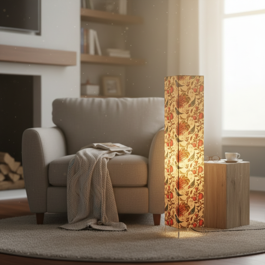 Modern Bird Floral Square Floor Lamp with Fabric Shade – Tall Standing Corner Lamp for Living Room, Bedroom & Office – Soft Ambient Lighting Decorative Tower Light - Image 7