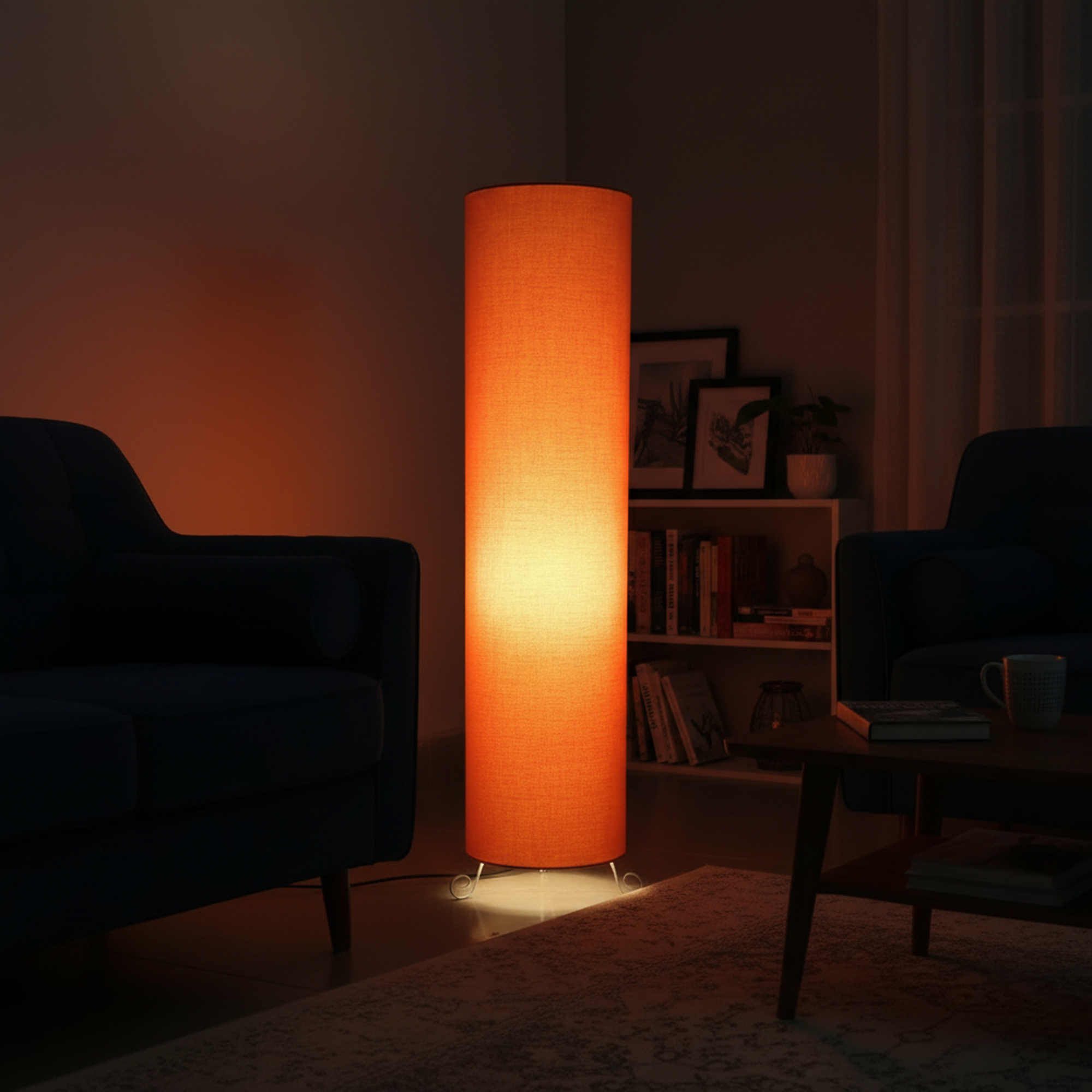 Modern Round Metal Floor Lamp with Fabric Shade - Image 12