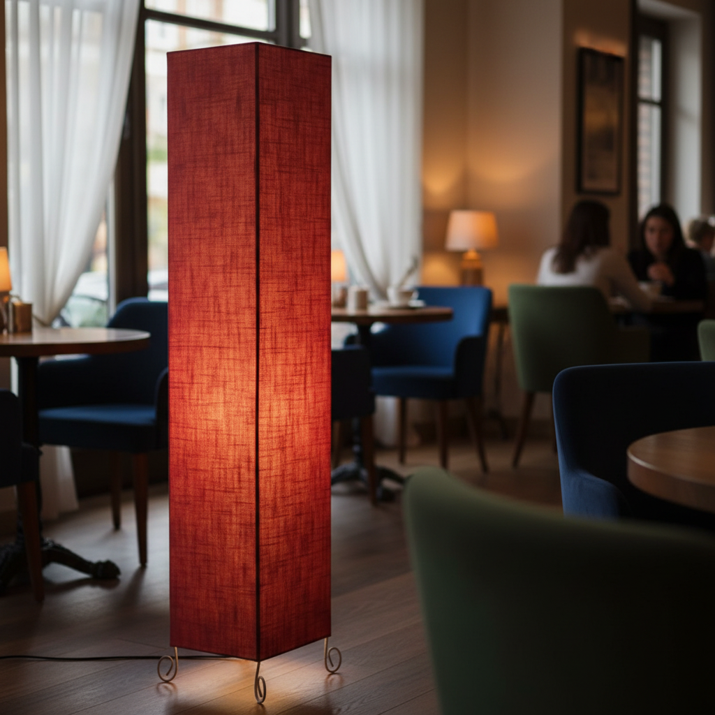 Modern Red Texture Square Floor Lamp with Fabric Shade – Tall Standing Corner Lamp for Living Room, Bedroom & Office – Soft Ambient Lighting Decorative Tower Light - Image 2
