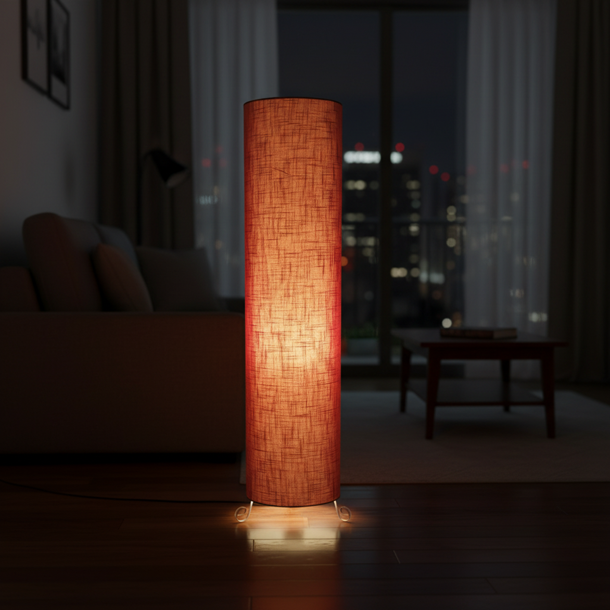 Modern Round Metal Floor Lamp with Fabric Shade - Image 18