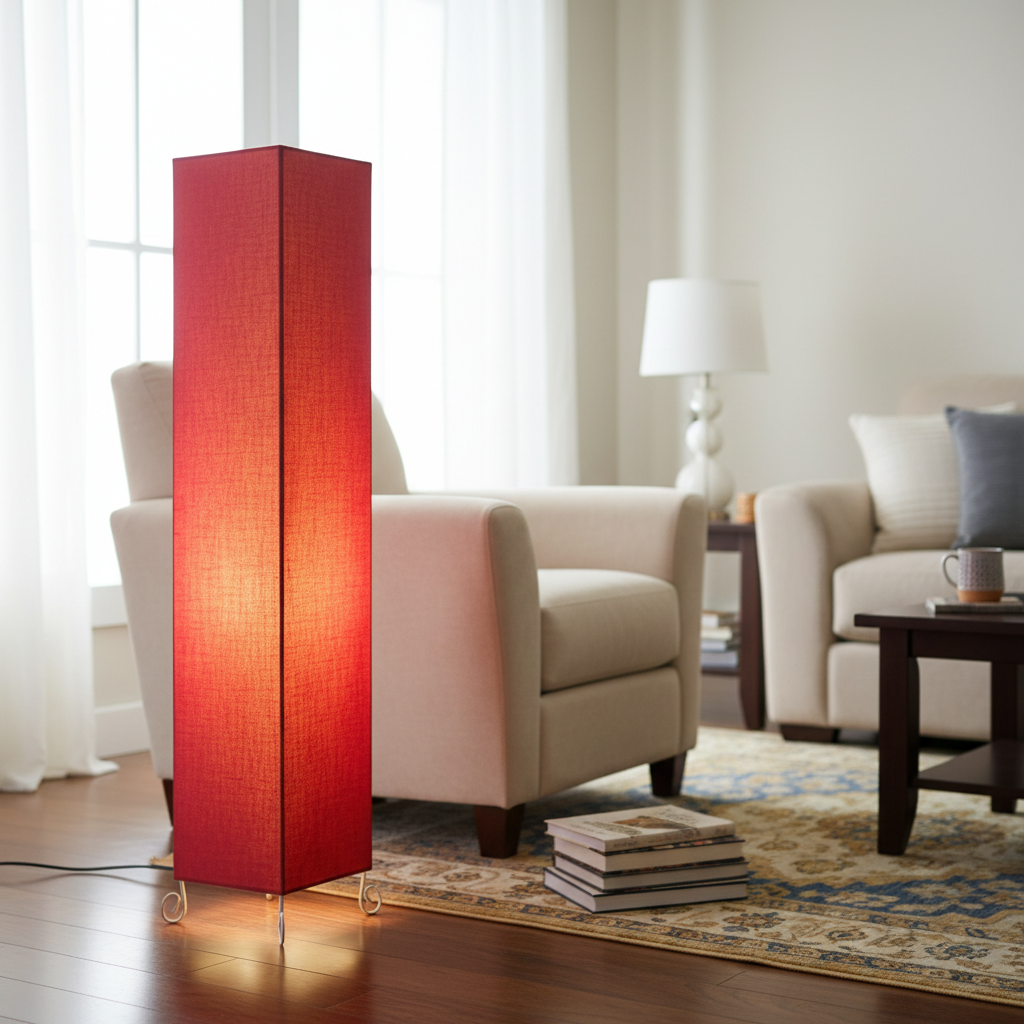 Modern Red Square Floor Lamp with Fabric Shade – Tall Standing Corner Lamp for Living Room, Bedroom & Office – Soft Ambient Lighting Decorative Tower Light - Image 6