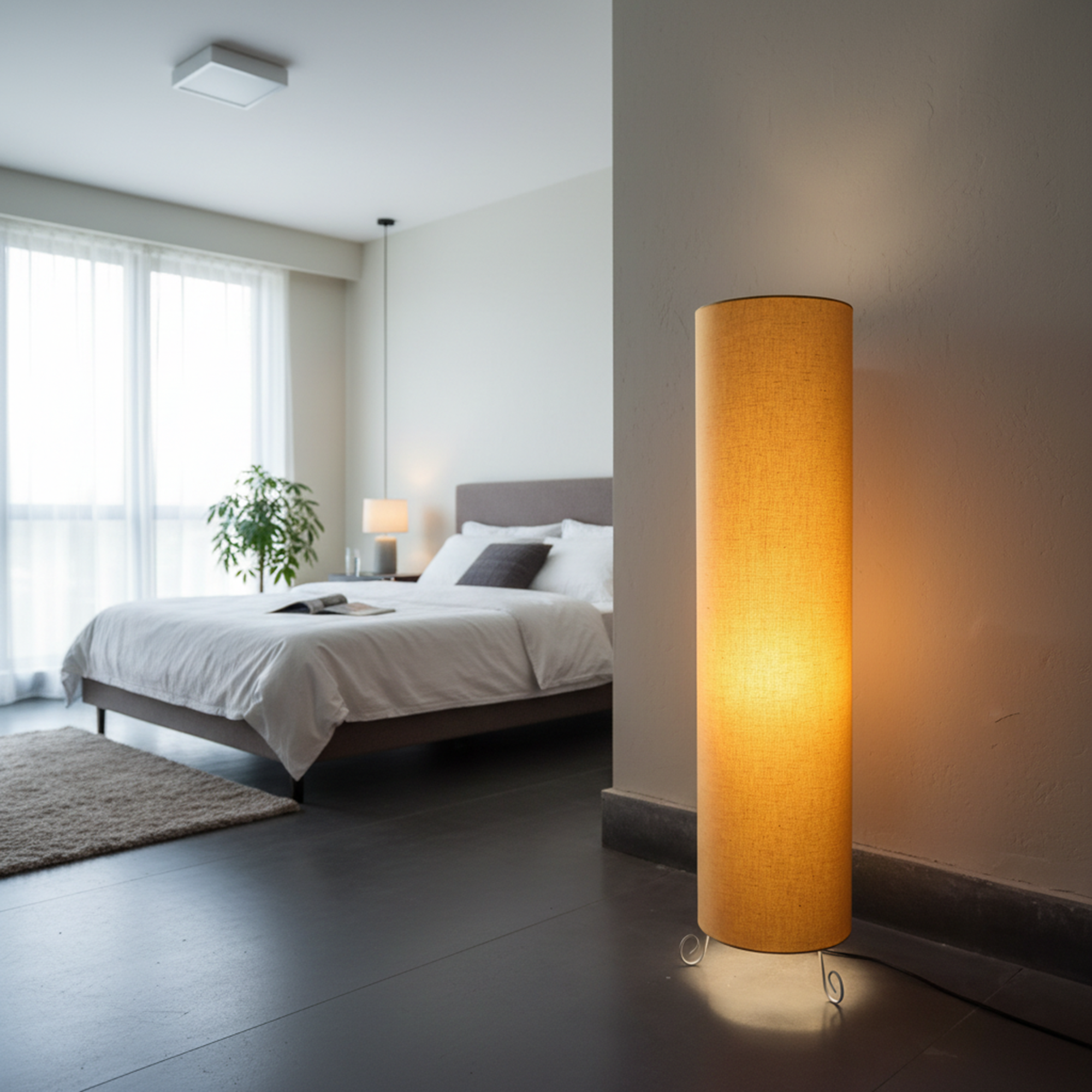 Modern Round Metal Floor Lamp with Fabric Shade - Image 20