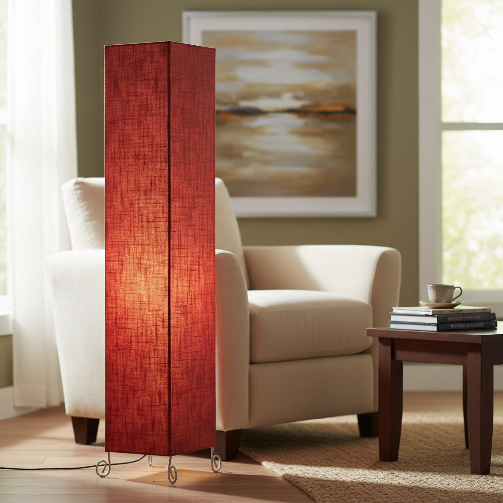 Modern Red Texture Square Floor Lamp with Fabric Shade – Tall Standing Corner Lamp for Living Room, Bedroom & Office – Soft Ambient Lighting Decorative Tower Light - Image 7