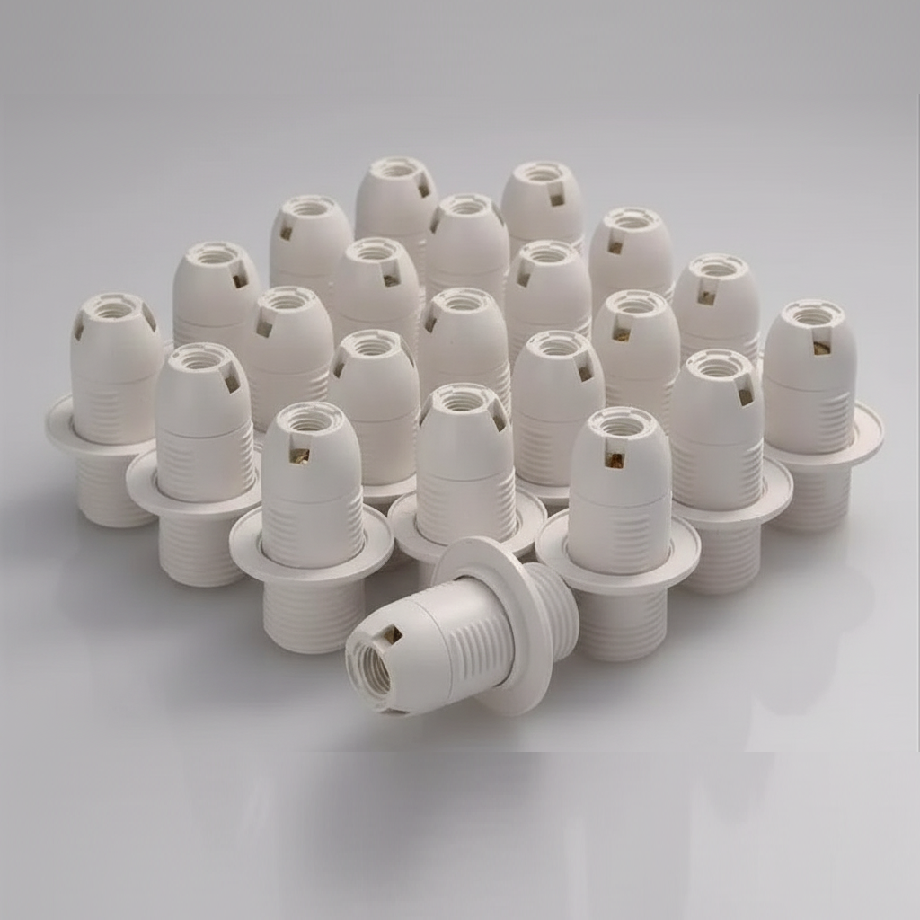 E14 Plastic Lamp Holder Socket with Threaded Base | Small Screw Bulb Holder for Table Lamp, Wall Light & DIY Lighting Fixtures (Pack of 50)