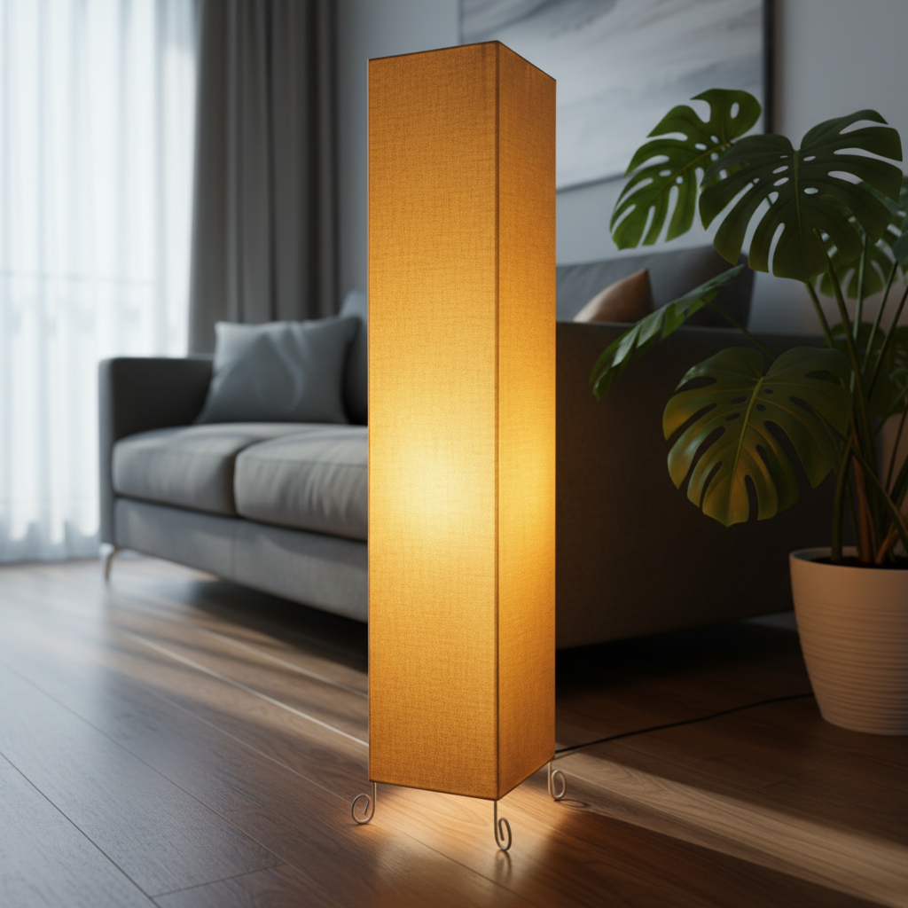 Modern Yellow Square Floor Lamp with Fabric Shade – Tall Standing Corner Lamp for Living Room, Bedroom & Office – Soft Ambient Lighting Decorative Tower Light - Image 2