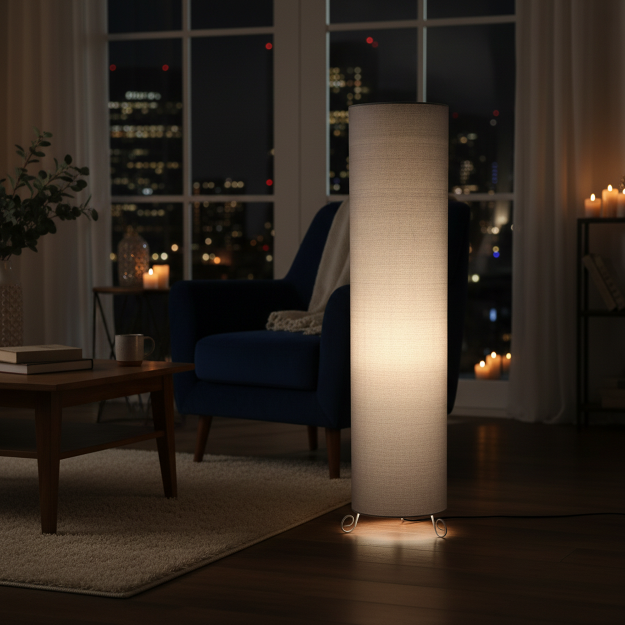 Modern Round Metal Floor Lamp with Fabric Shade - Image 10