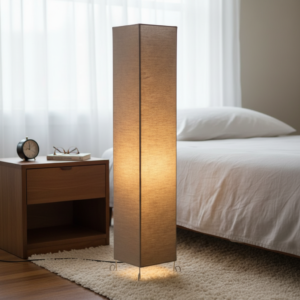 Modern Beige Square Floor Lamp with Fabric Shade – Tall Standing Corner Lamp for Living Room, Bedroom & Office – Soft Ambient Lighting Decorative Tower Light
