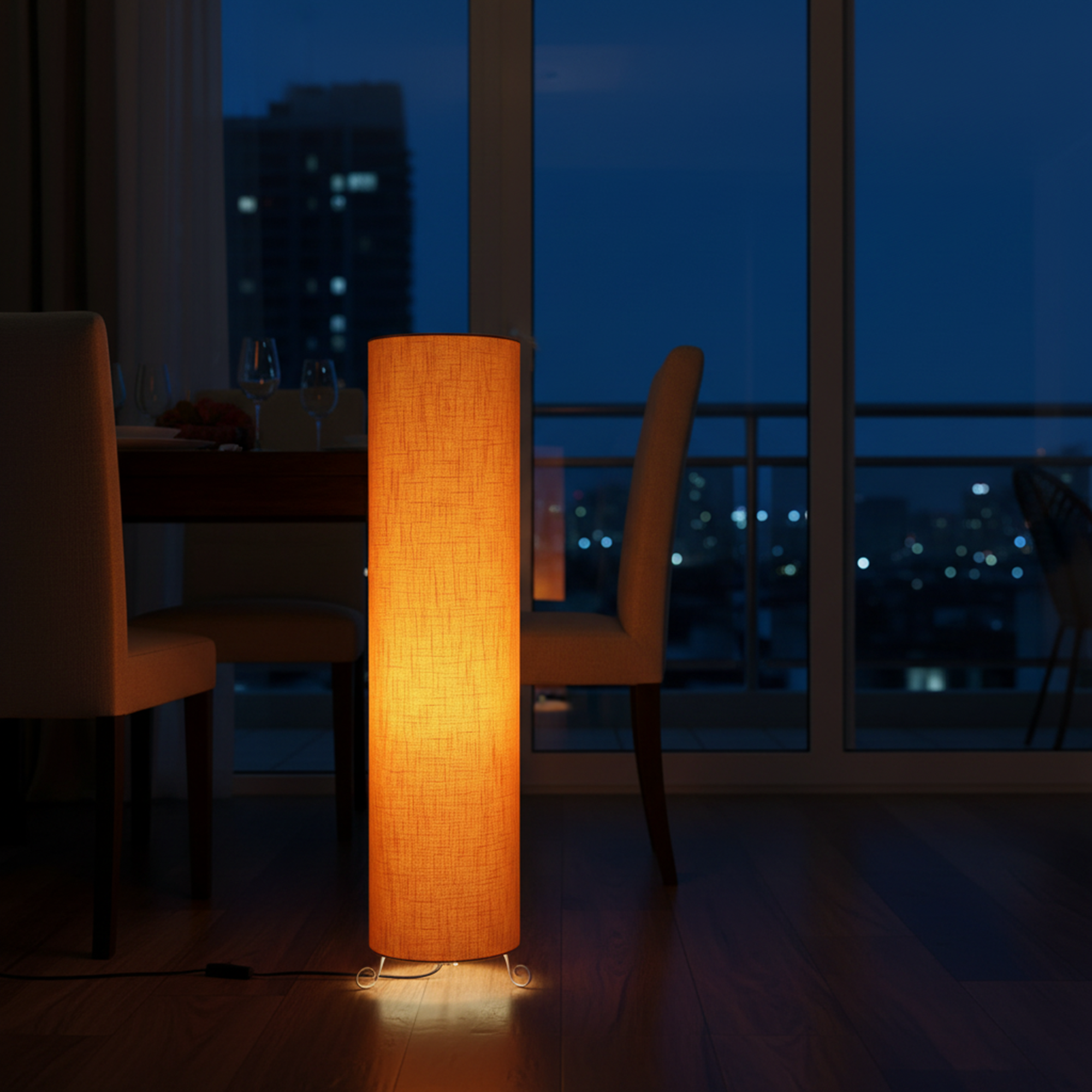 Modern Round Metal Floor Lamp with Fabric Shade - Image 14