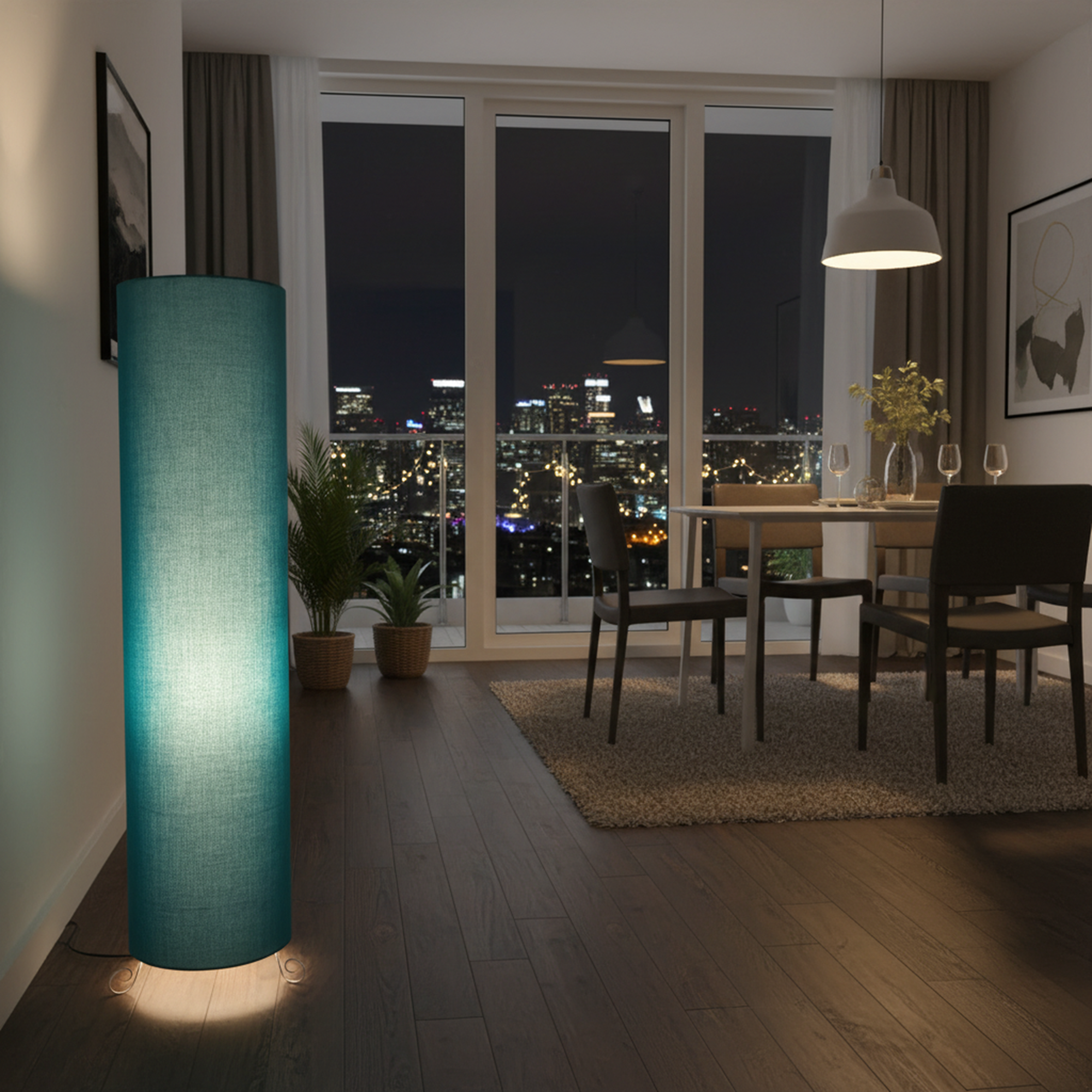 Modern Round Metal Floor Lamp with Fabric Shade - Image 22