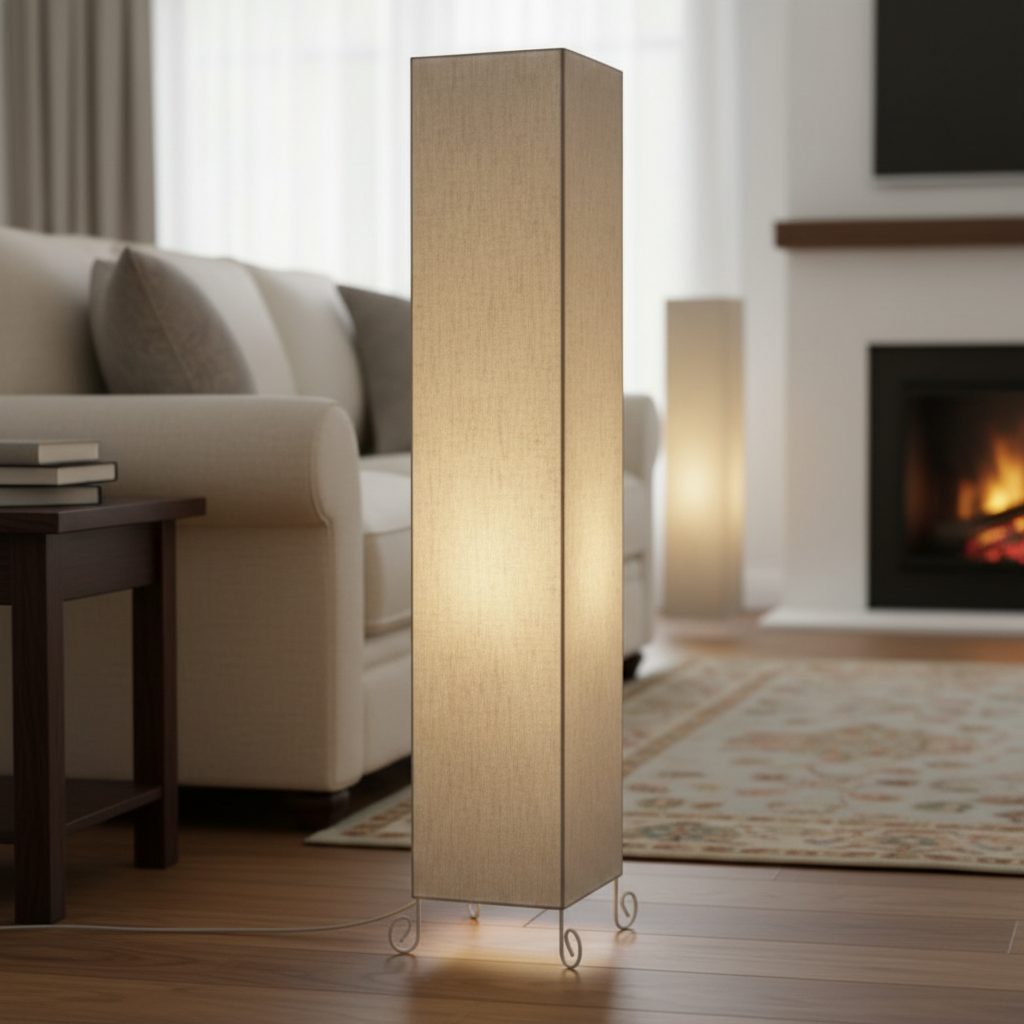 Modern Flex Square Floor Lamp with Fabric Shade – Tall Standing Corner Lamp for Living Room, Bedroom & Office – Soft Ambient Lighting Decorative Tower Light