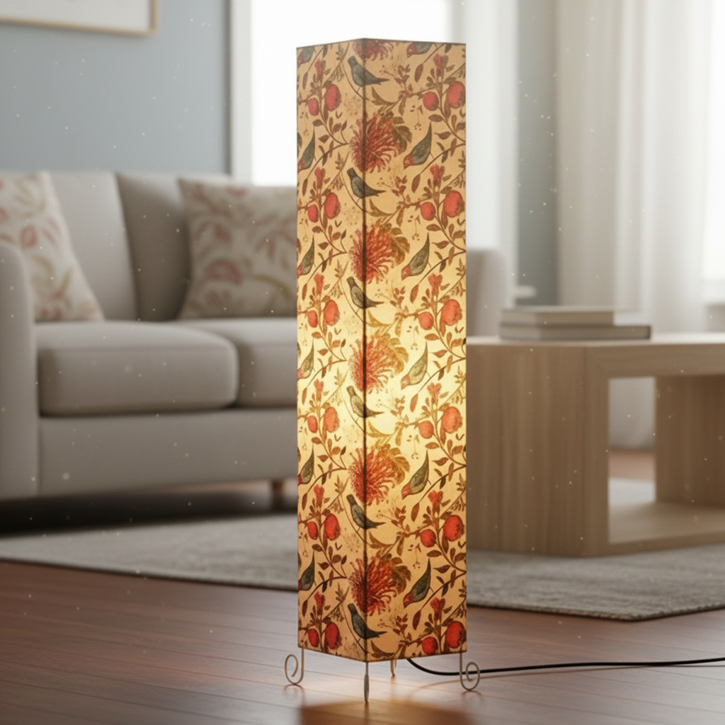 Modern Bird Floral Square Floor Lamp with Fabric Shade – Tall Standing Corner Lamp for Living Room, Bedroom & Office – Soft Ambient Lighting Decorative Tower Light - Image 8