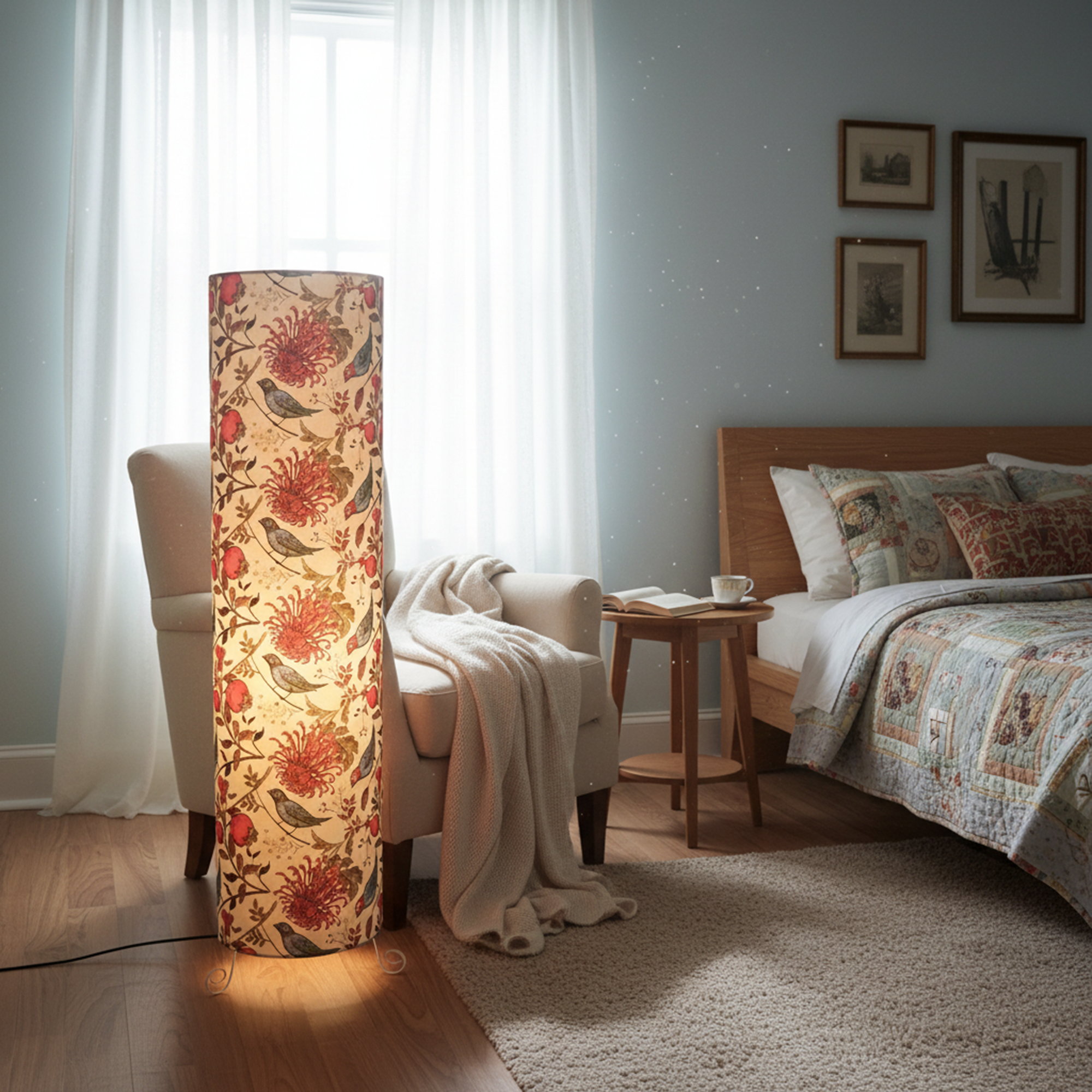Modern Round Metal Floor Lamp with Fabric Shade - Image 4
