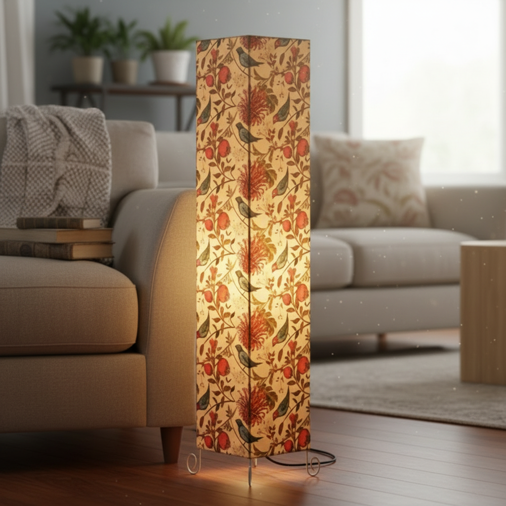 Modern Bird Floral Square Floor Lamp with Fabric Shade – Tall Standing Corner Lamp for Living Room, Bedroom & Office – Soft Ambient Lighting Decorative Tower Light - Image 5