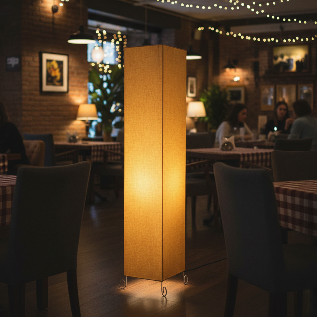 Modern Yellow Square Floor Lamp with Fabric Shade – Tall Standing Corner Lamp for Living Room, Bedroom & Office – Soft Ambient Lighting Decorative Tower Light - Image 5