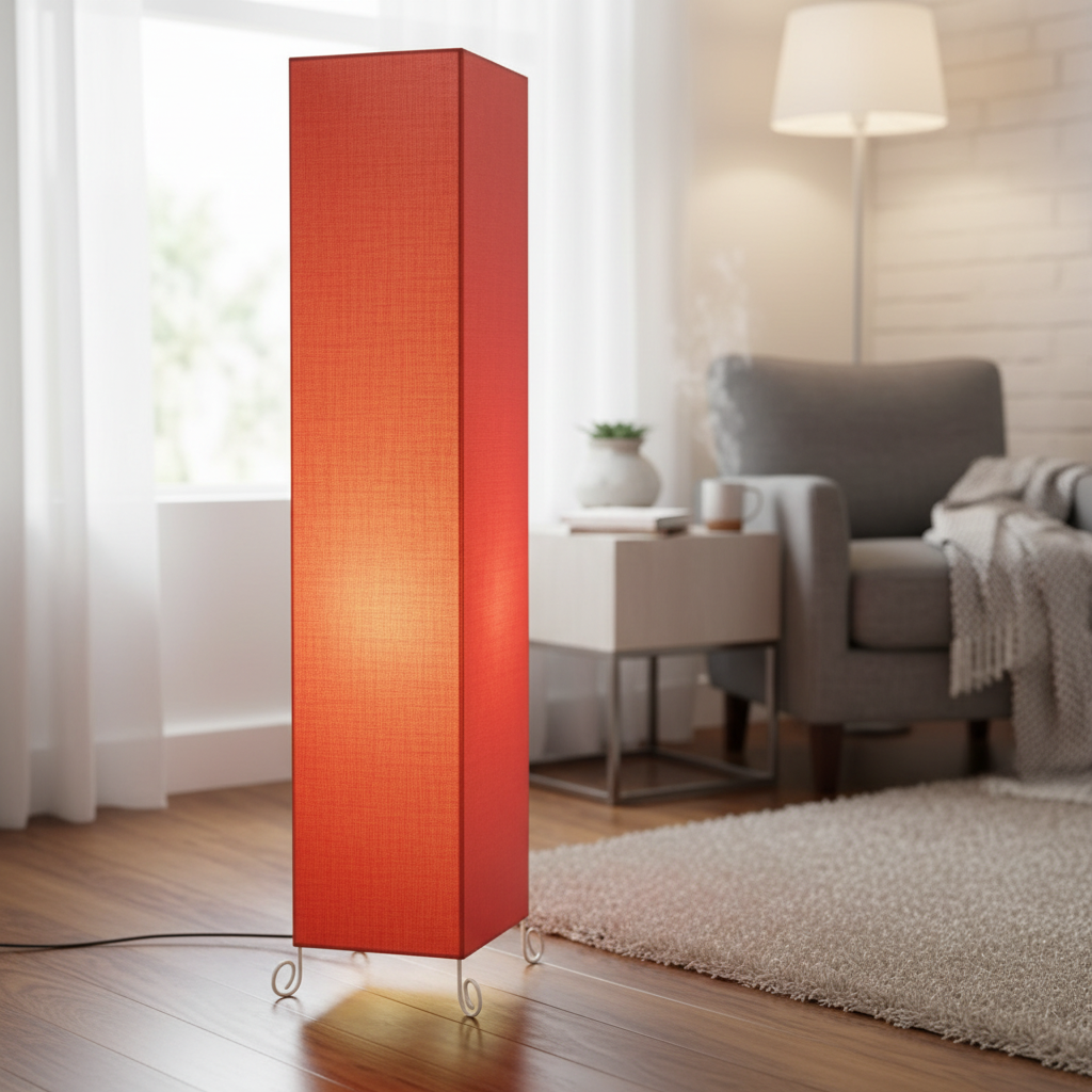 Modern Orange Square Floor Lamp with Fabric Shade – Tall Standing Corner Lamp for Living Room, Bedroom & Office – Soft Ambient Lighting Decorative Tower Light