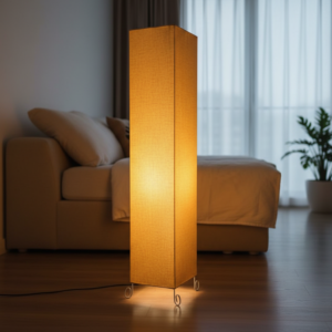 Modern Yellow Square Floor Lamp with Fabric Shade – Tall Standing Corner Lamp for Living Room, Bedroom & Office – Soft Ambient Lighting Decorative Tower Light