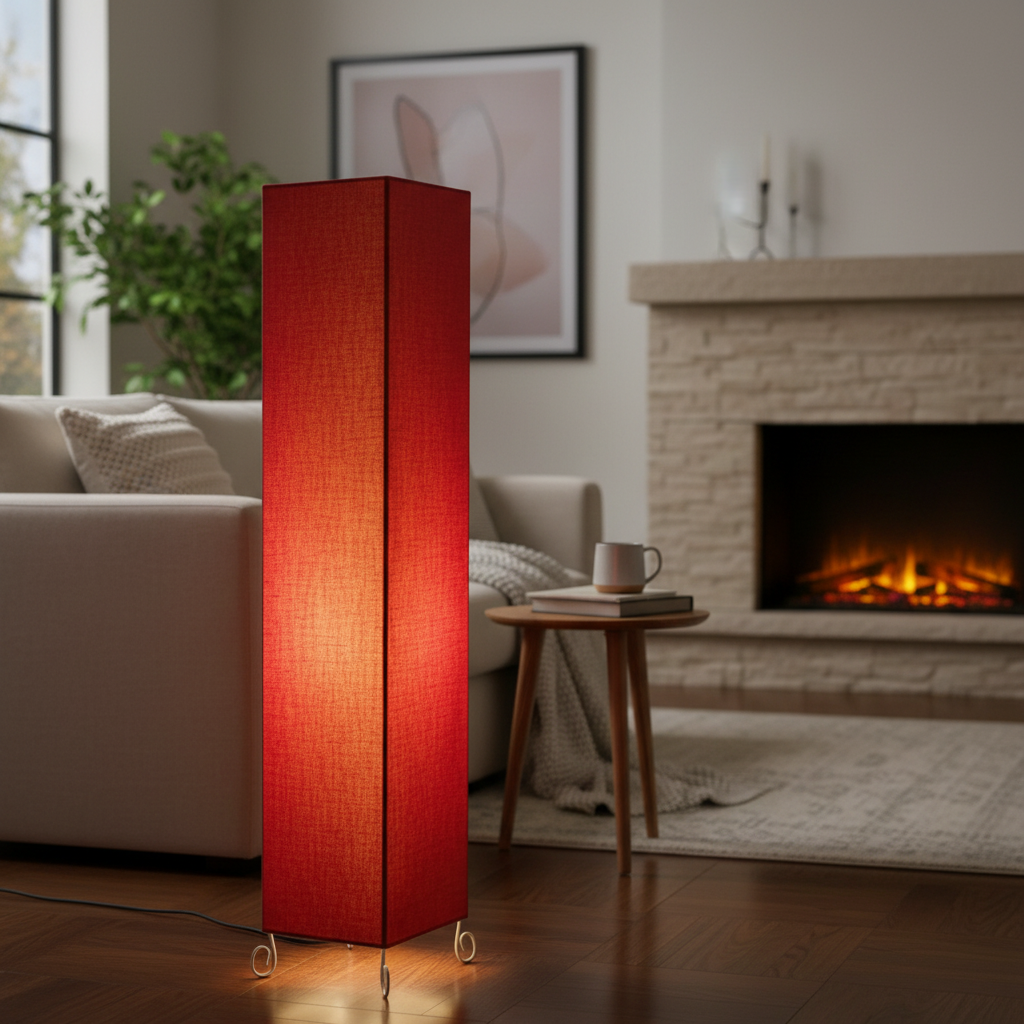 Modern Red Square Floor Lamp with Fabric Shade – Tall Standing Corner Lamp for Living Room, Bedroom & Office – Soft Ambient Lighting Decorative Tower Light - Image 4