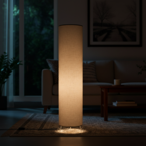 Modern Round Metal Floor Lamp with Fabric Shade