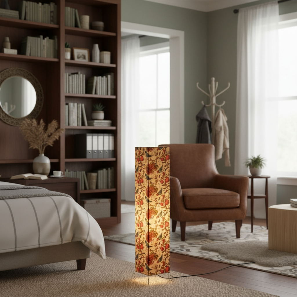 Modern Bird Floral Square Floor Lamp with Fabric Shade – Tall Standing Corner Lamp for Living Room, Bedroom & Office – Soft Ambient Lighting Decorative Tower Light - Image 2