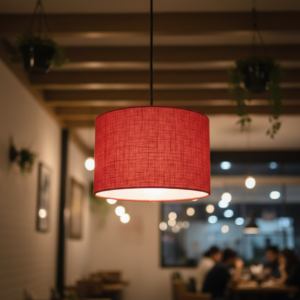 12 Inches Pendant/Hanging Ceiling Light Fixture, Red Jute Drum Shade, for Bedroom, Kitchen, Living Room, Dining Table, Lobby, Kitchen, Silver/Black Canopy