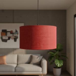 18 Inches Pendant/Hanging Ceiling Light Fixture, Red Jute Drum Shade for Bedroom, Kitchen, Living Room, Dining Table, Lobby, Kitchen, Black/Silver Canopy