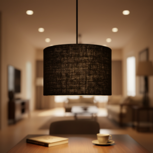 12 Inches Pendant/Hanging Ceiling Light Fixture, Black Jute Drum Shade, for Bedroom, Kitchen, Living Room, Dining Table, Lobby, Kitchen, Silver/Black Canopy